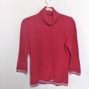 Tommy Hilfiger Red Three Quarter Sleeve Turtleneck Sweater Size Small